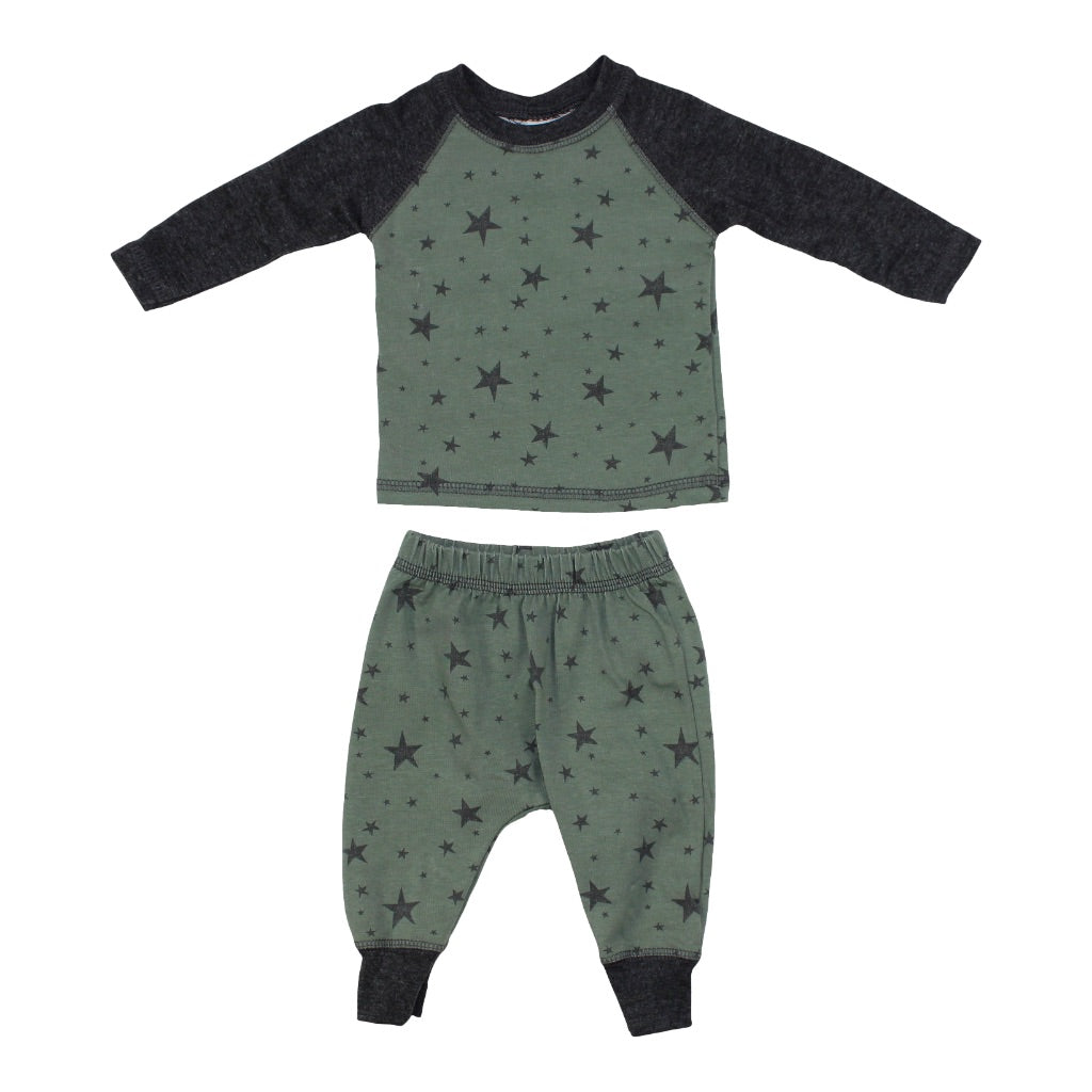 Two Piece Set Raglan Tee Pant Green Star - Denny's