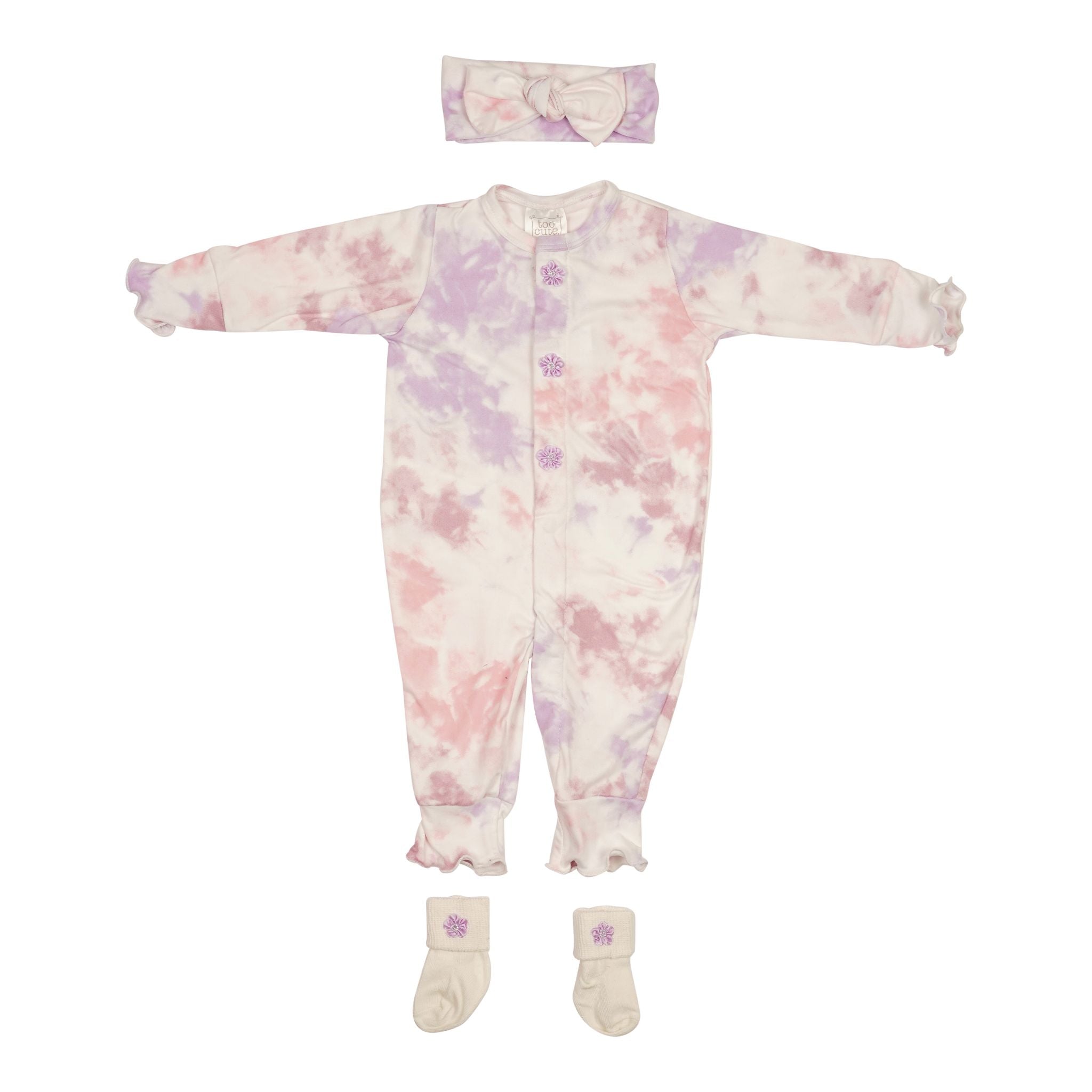 3 Piece Lavender & Blush Tie Dye Union Suit Set - Denny's