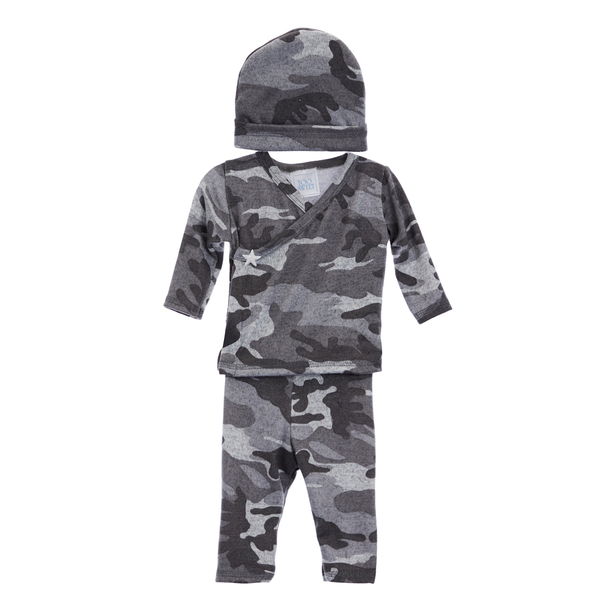 3pc Grey Knit Camo Kimono & Hat Set - Denny's