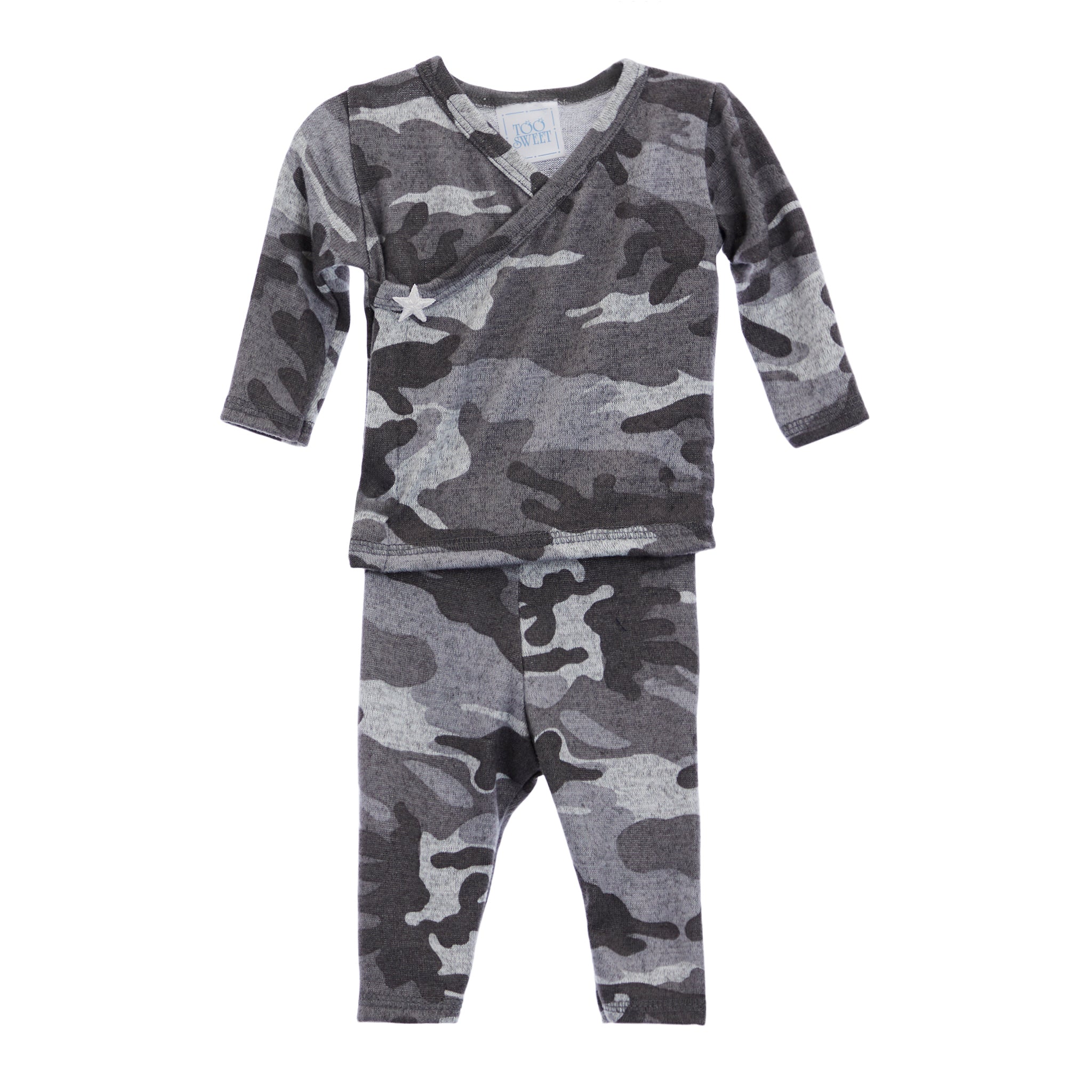 3pc Grey Knit Camo Kimono & Hat Set - Denny's