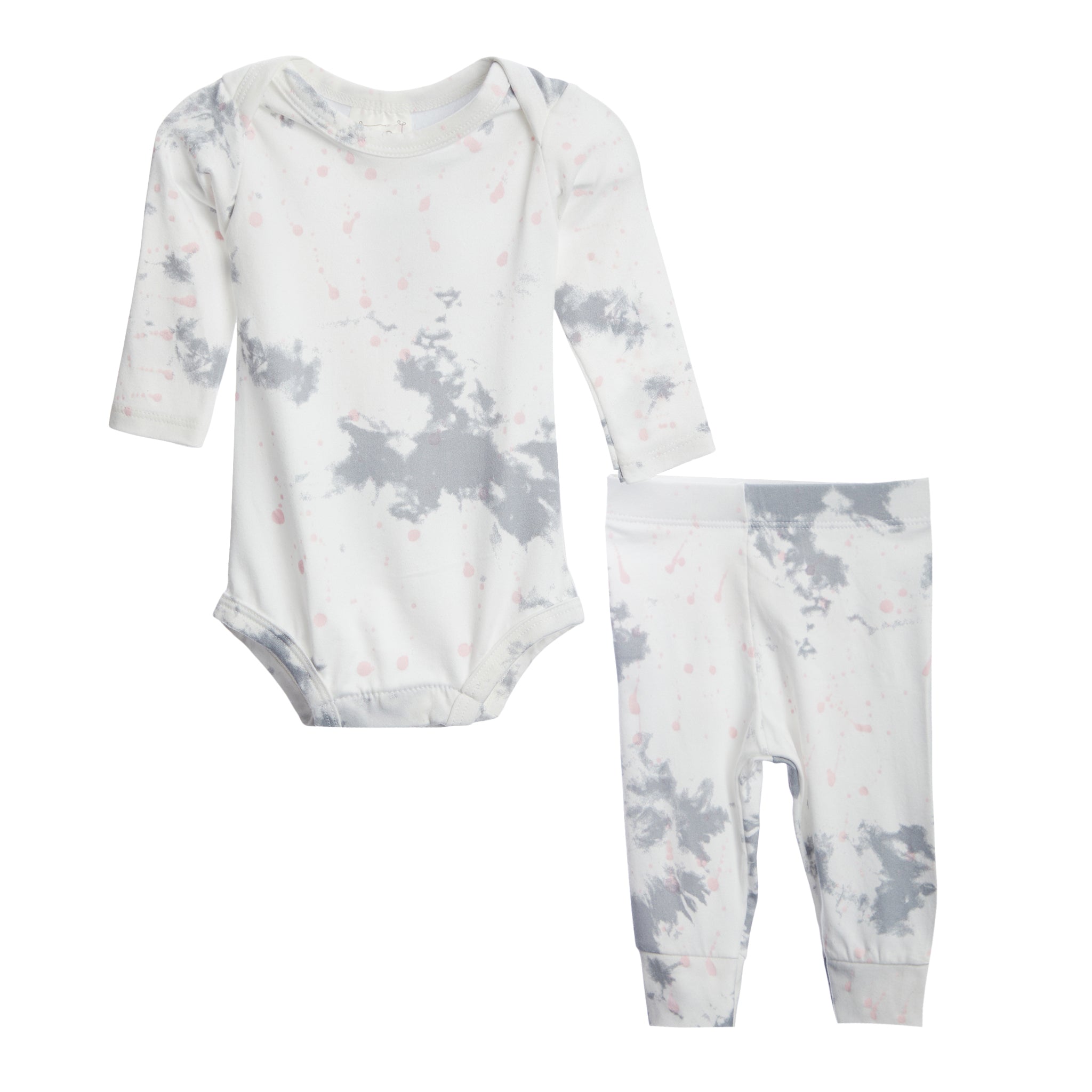 Tie Dye Gray & Pink Splatt 2pc Onesie Set - Denny's
