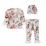 3pc Ruffle Floral Lace Kimono Set - Denny's