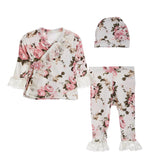 3pc Ruffle Floral Lace Kimono Set - Denny's