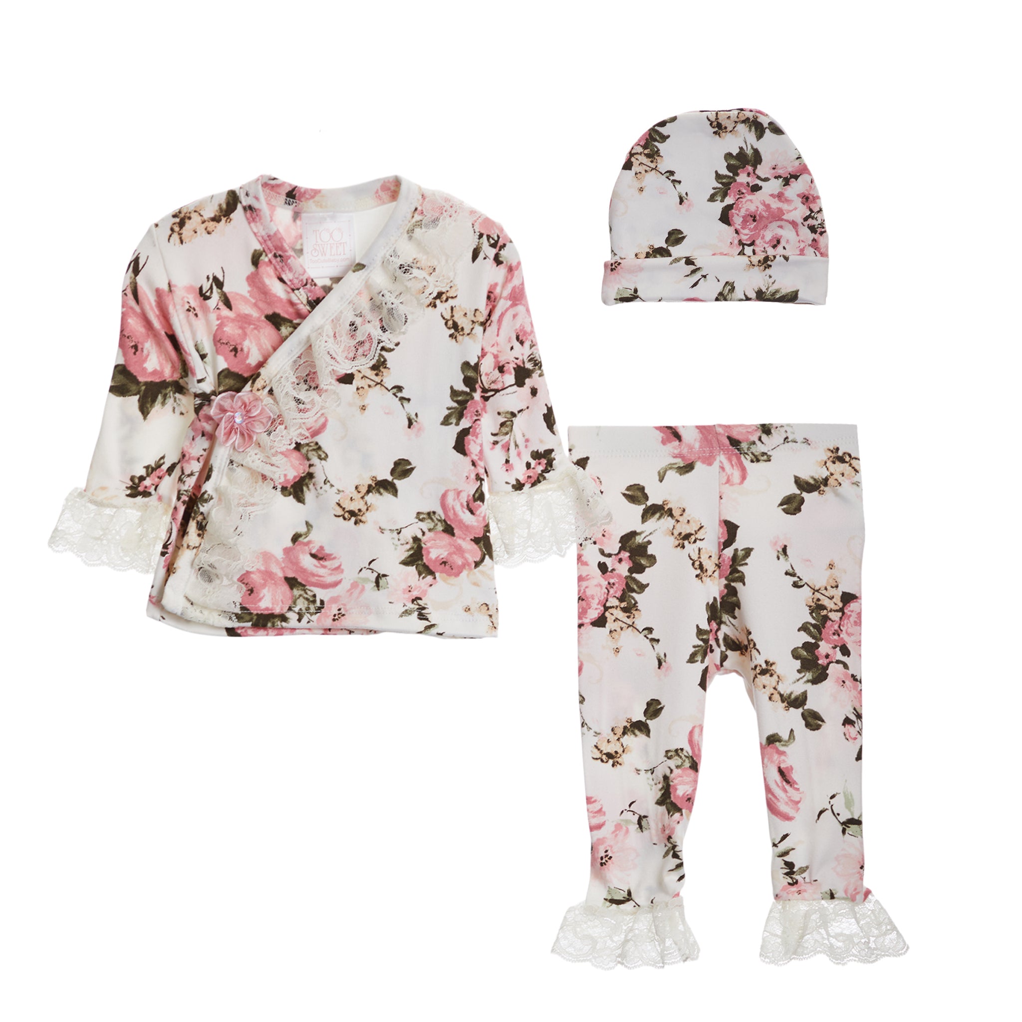 3pc Ruffle Floral Lace Kimono Set - Denny's