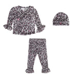 3pc Pink Leopard Knit Ruffle Kimono Set - Denny's