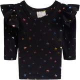 Foil Star Ruffle Shoulder Tee - Denny's
