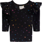 Foil Star Ruffle Shoulder Tee - Denny's