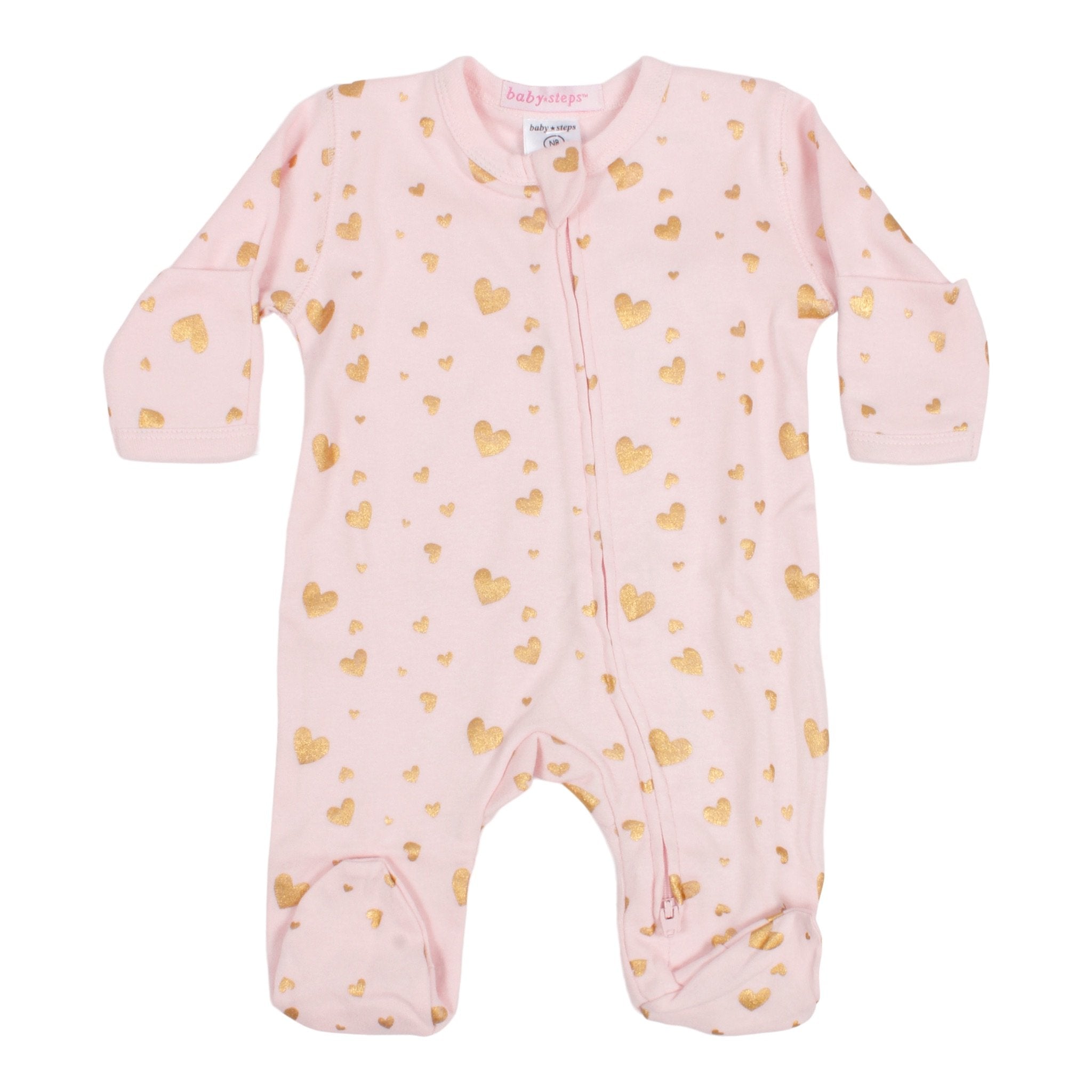 Lt Pink Metallic Heart Footie - Denny's