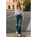 Hi-Rise Buttonfly Distressed Flare - Denny's