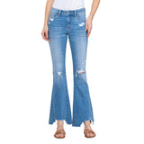 Mid Rise Uneven Hem Flare Jean - Denny's