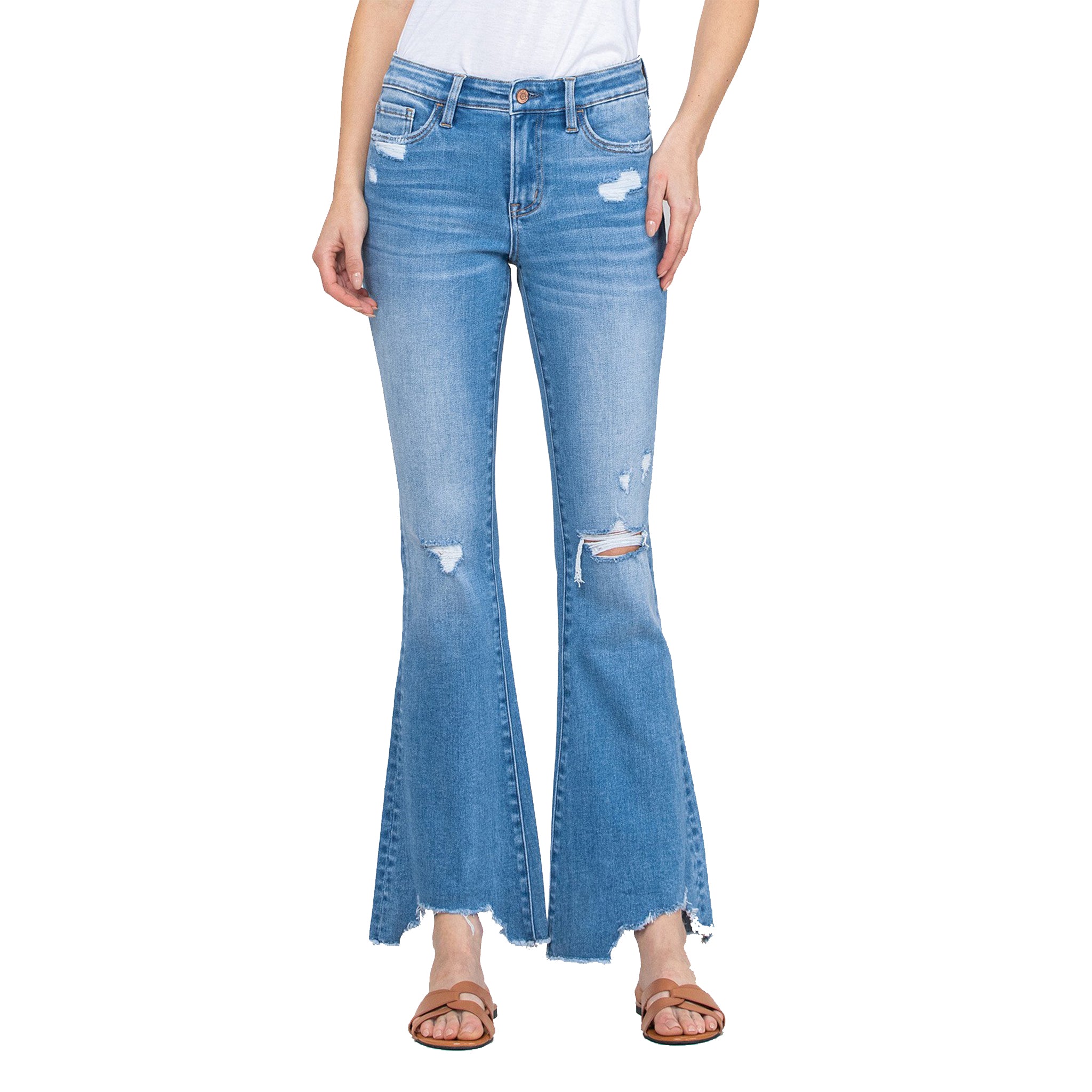 Mid Rise Uneven Hem Flare Jean - Denny's
