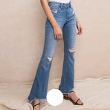 Mid Rise Uneven Hem Flare Jean - Denny's