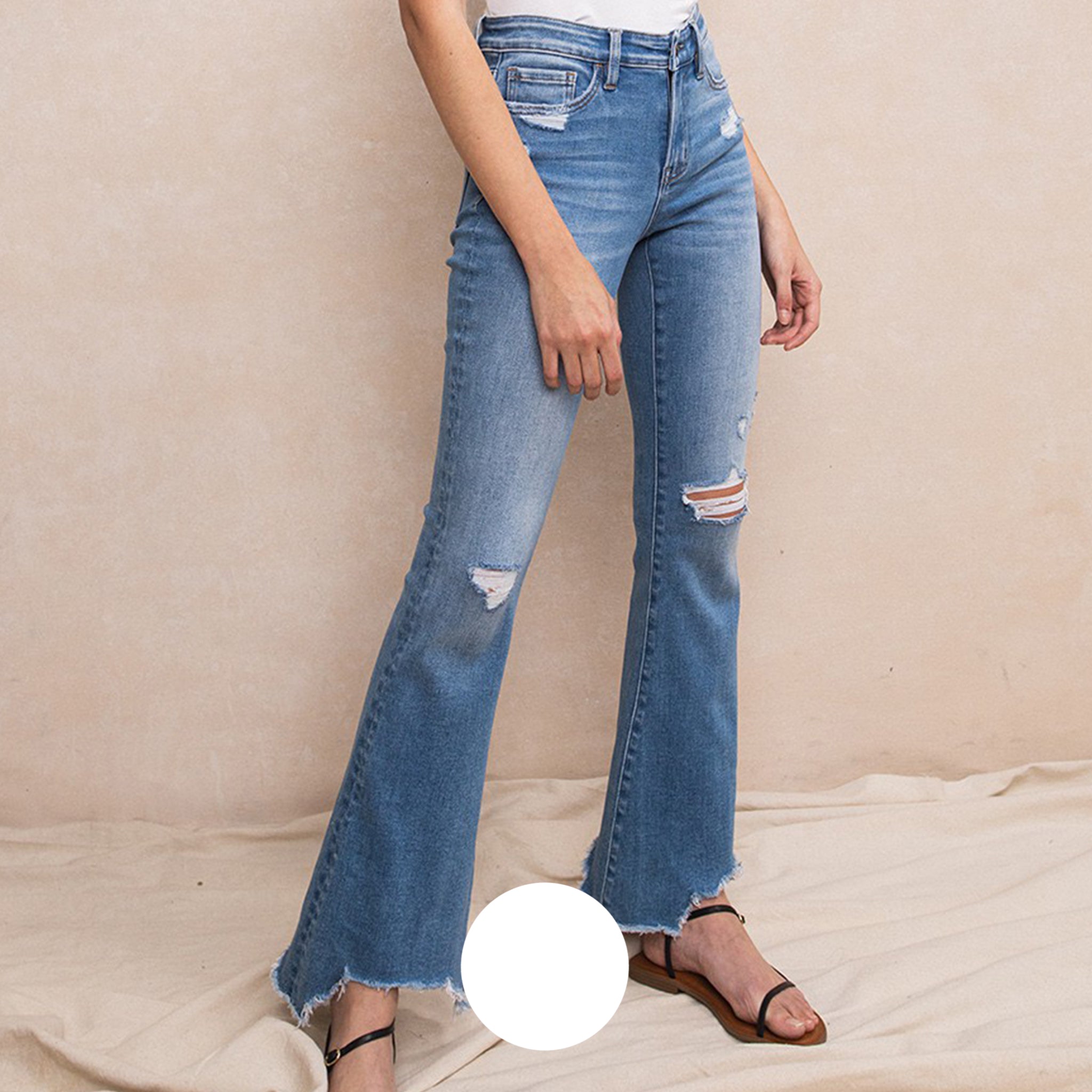 Mid Rise Uneven Hem Flare Jean - Denny's
