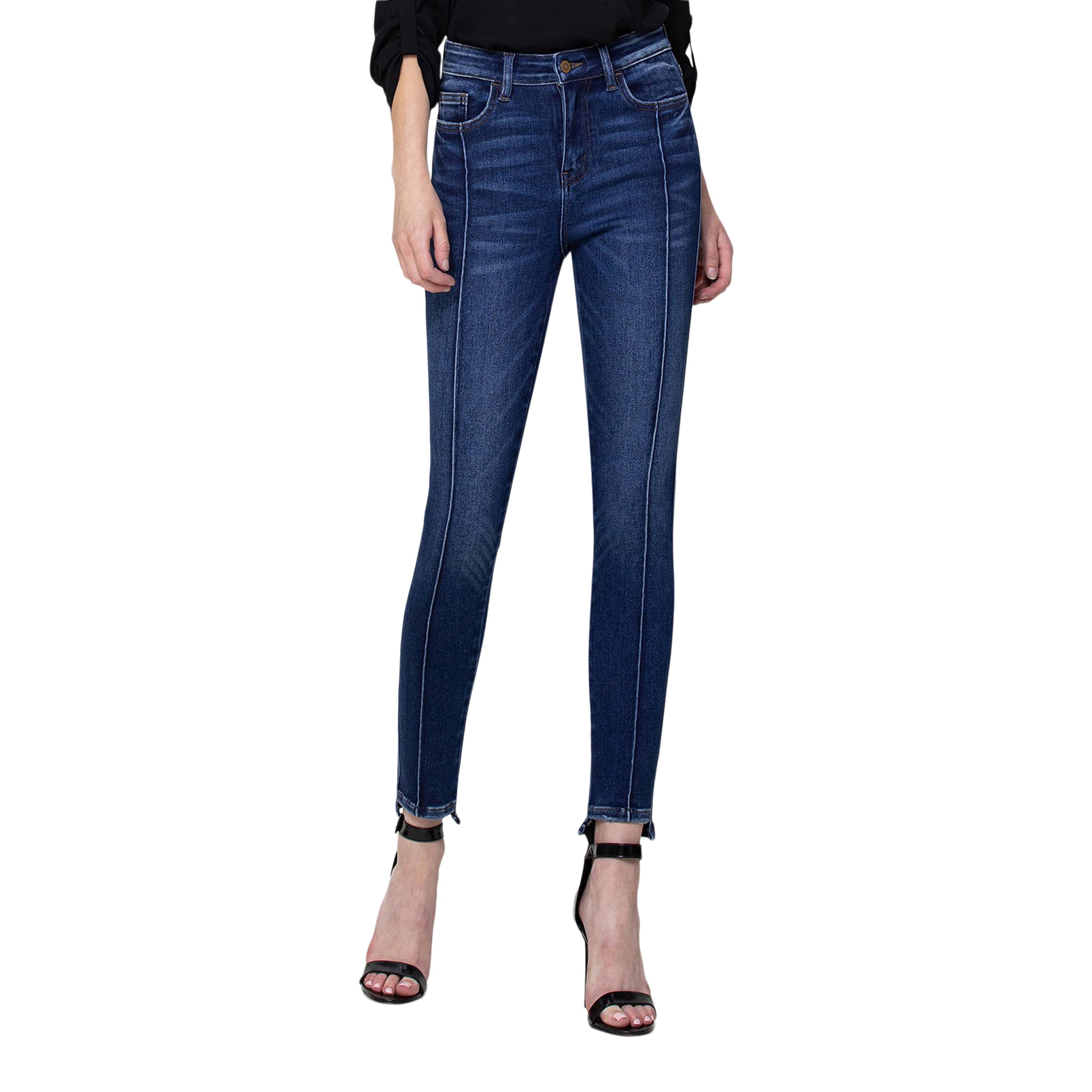 High Rise Front Seam Uneven Hem Skinny - Denny's