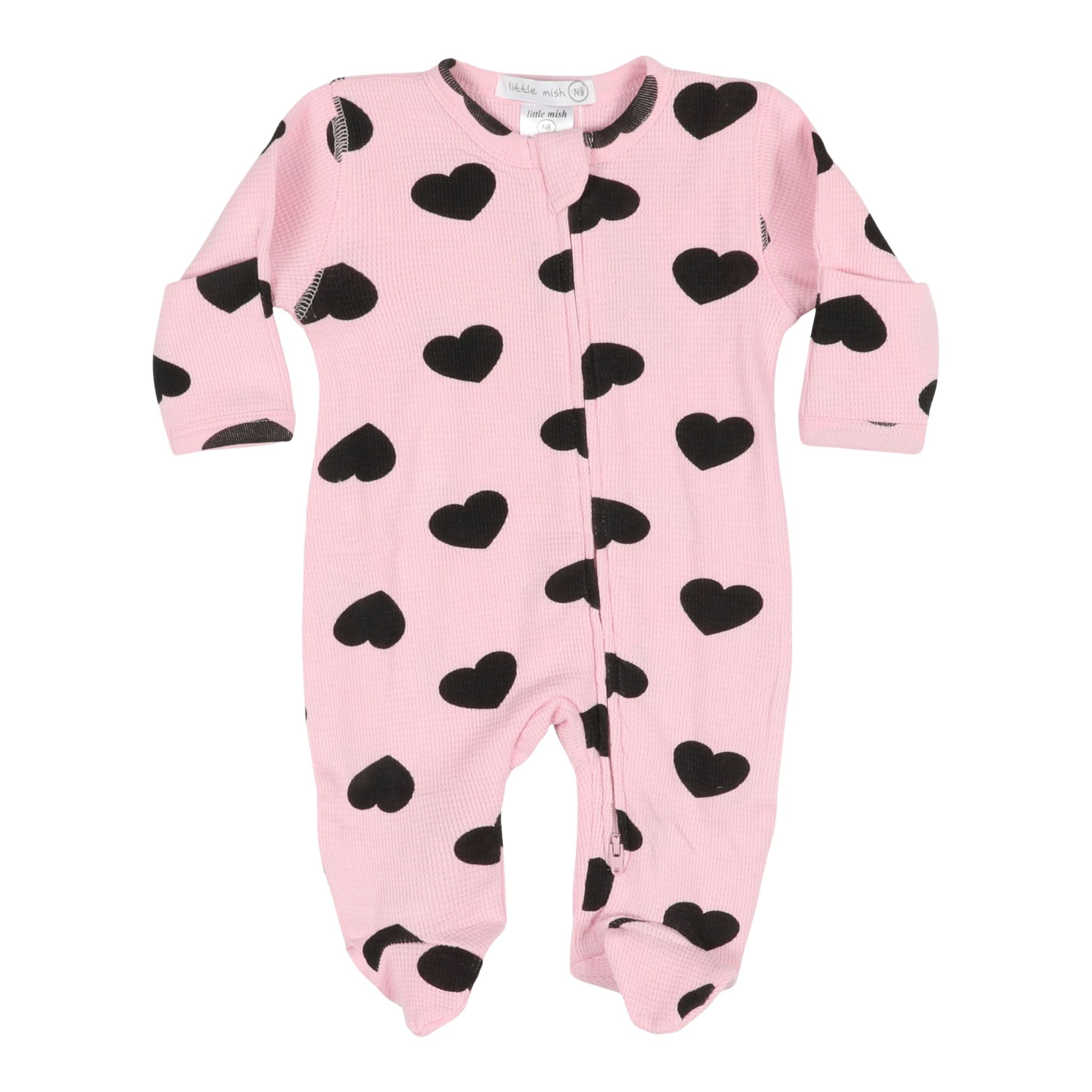 Black Hearts Pink Footie - Denny's
