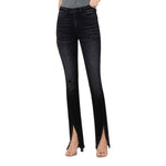 High Rise Slanted Slit Flare Jean - Denny's