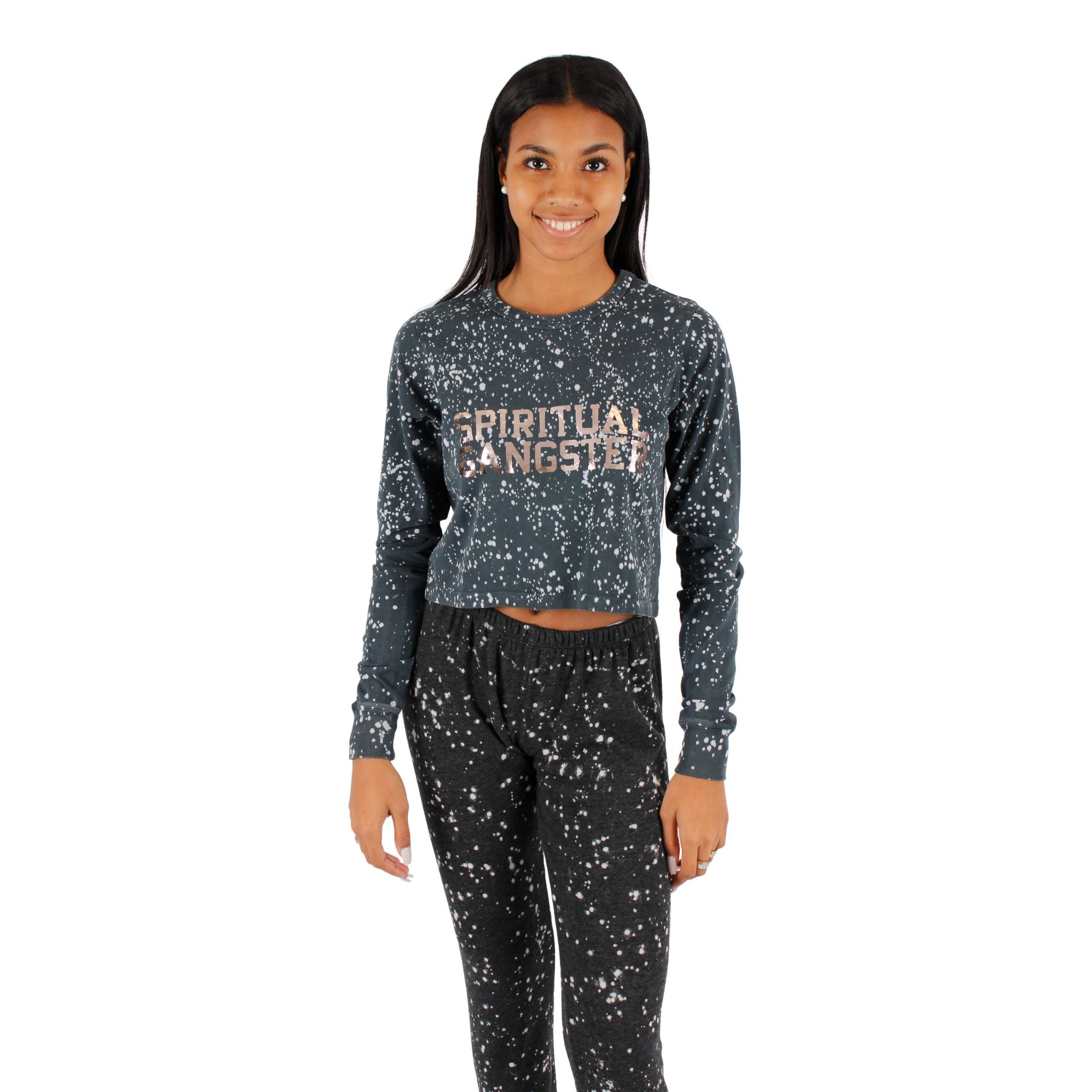 Bleach Splatter Crew Cropped Sweatshirt - Denny's
