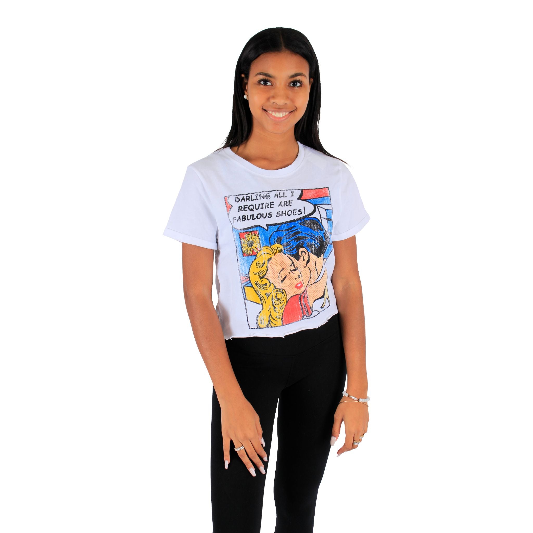 Short Sleeve Fabulous Shoes Crop Distressed Tee - Denny's