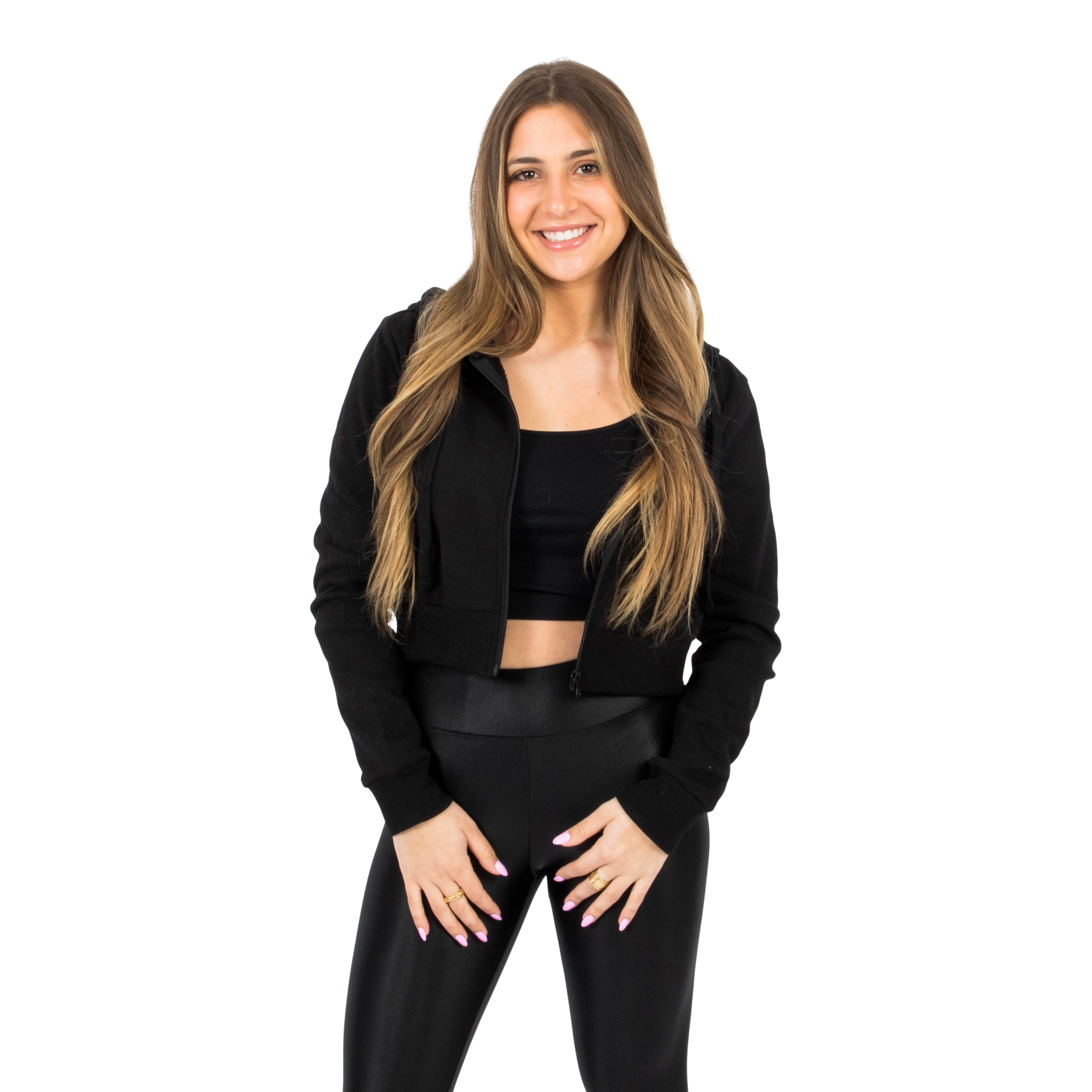 Solid Fleece Zip Crop Hoodie - Denny's