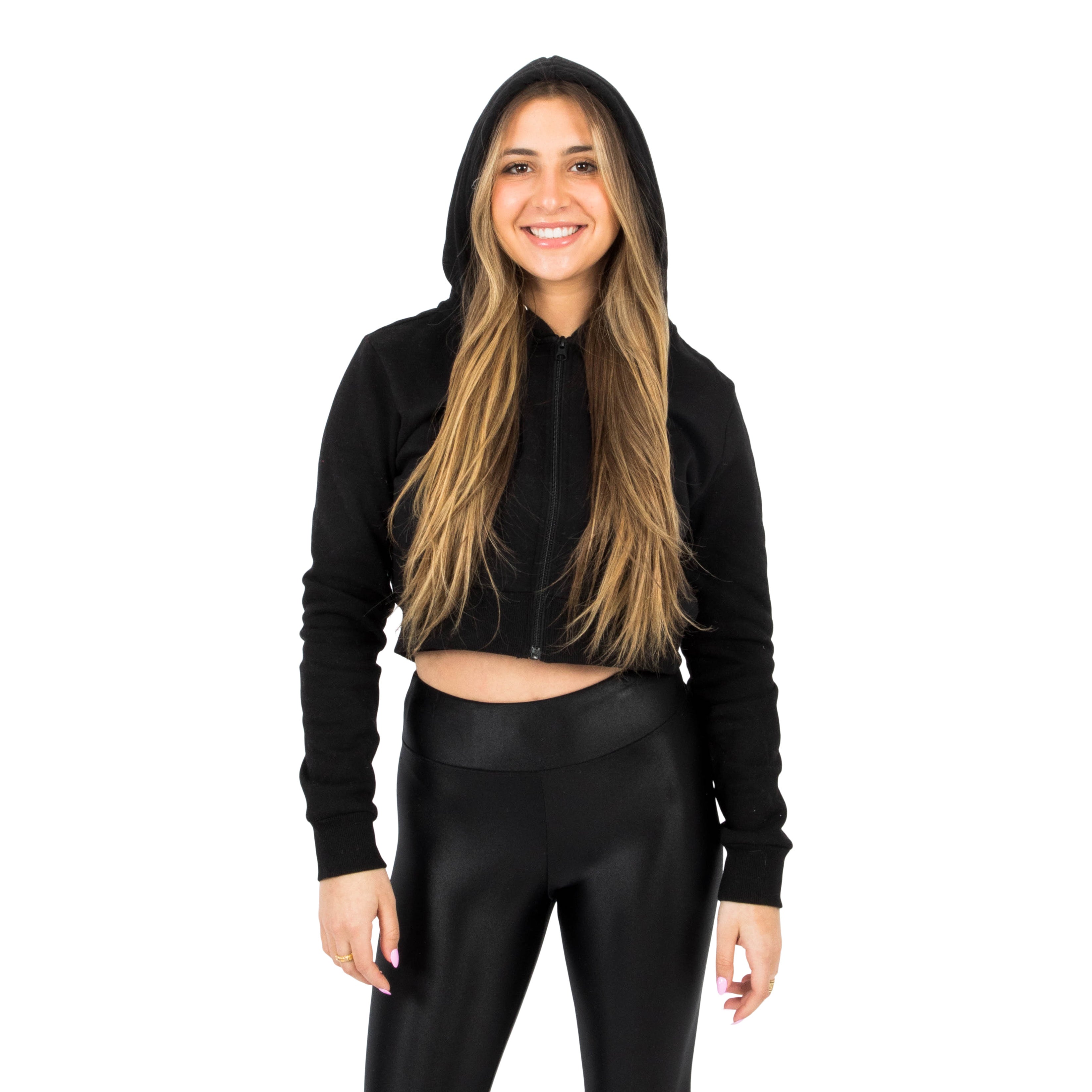 Solid Fleece Zip Crop Hoodie - Denny's