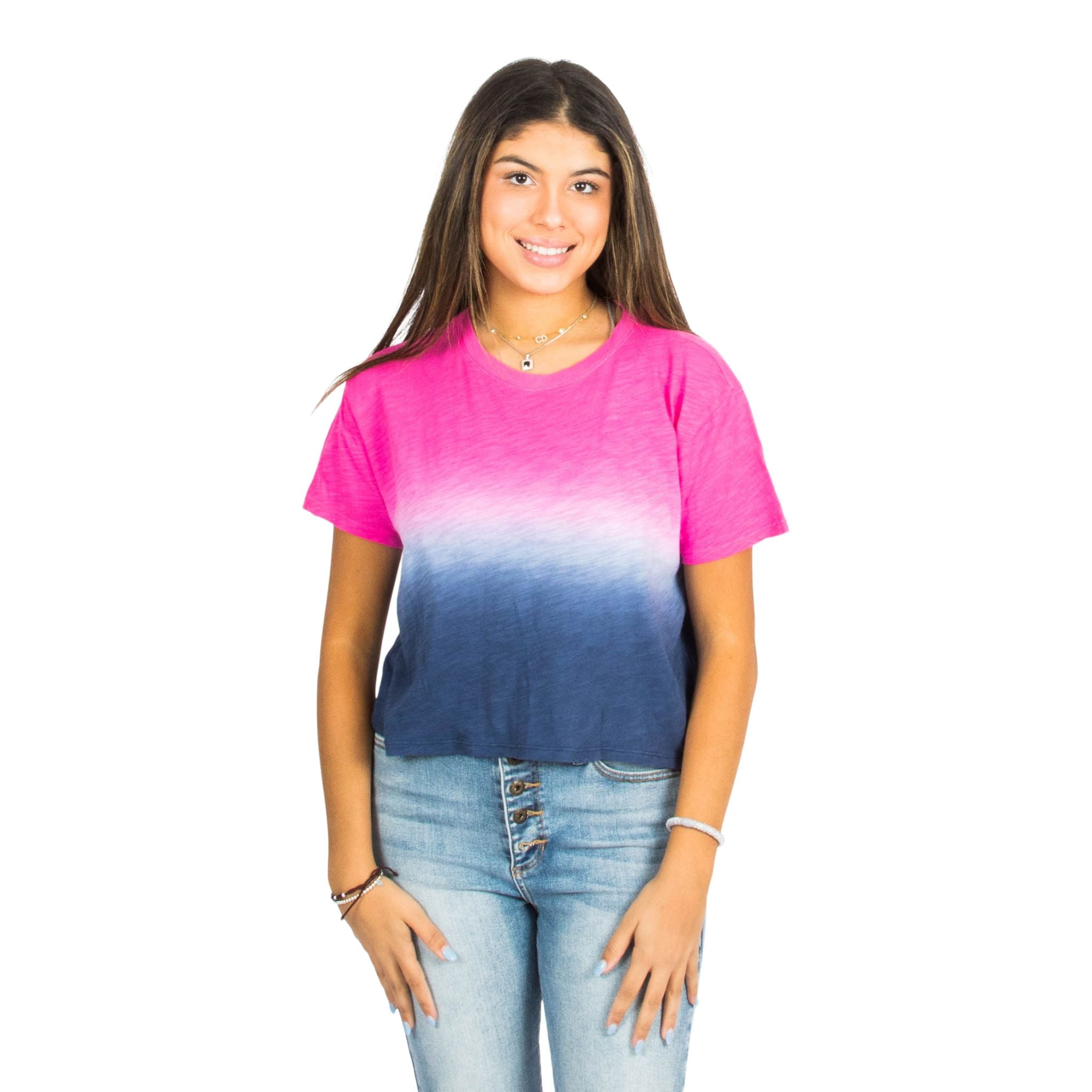 S/S Fearless Hot Pink Midnight Dip Dye Crew - Denny's