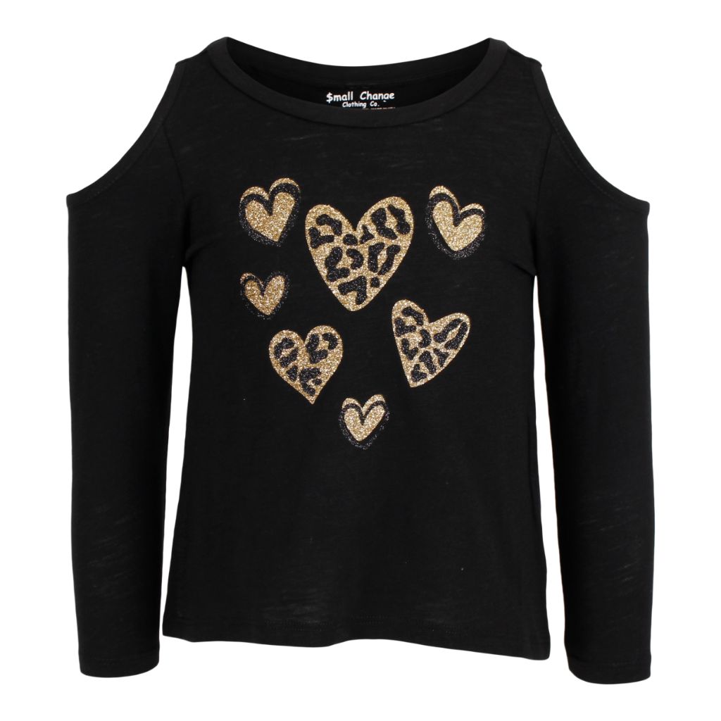 Long Sleeve Cold Shoulder with Leopard Hearts - Denny's