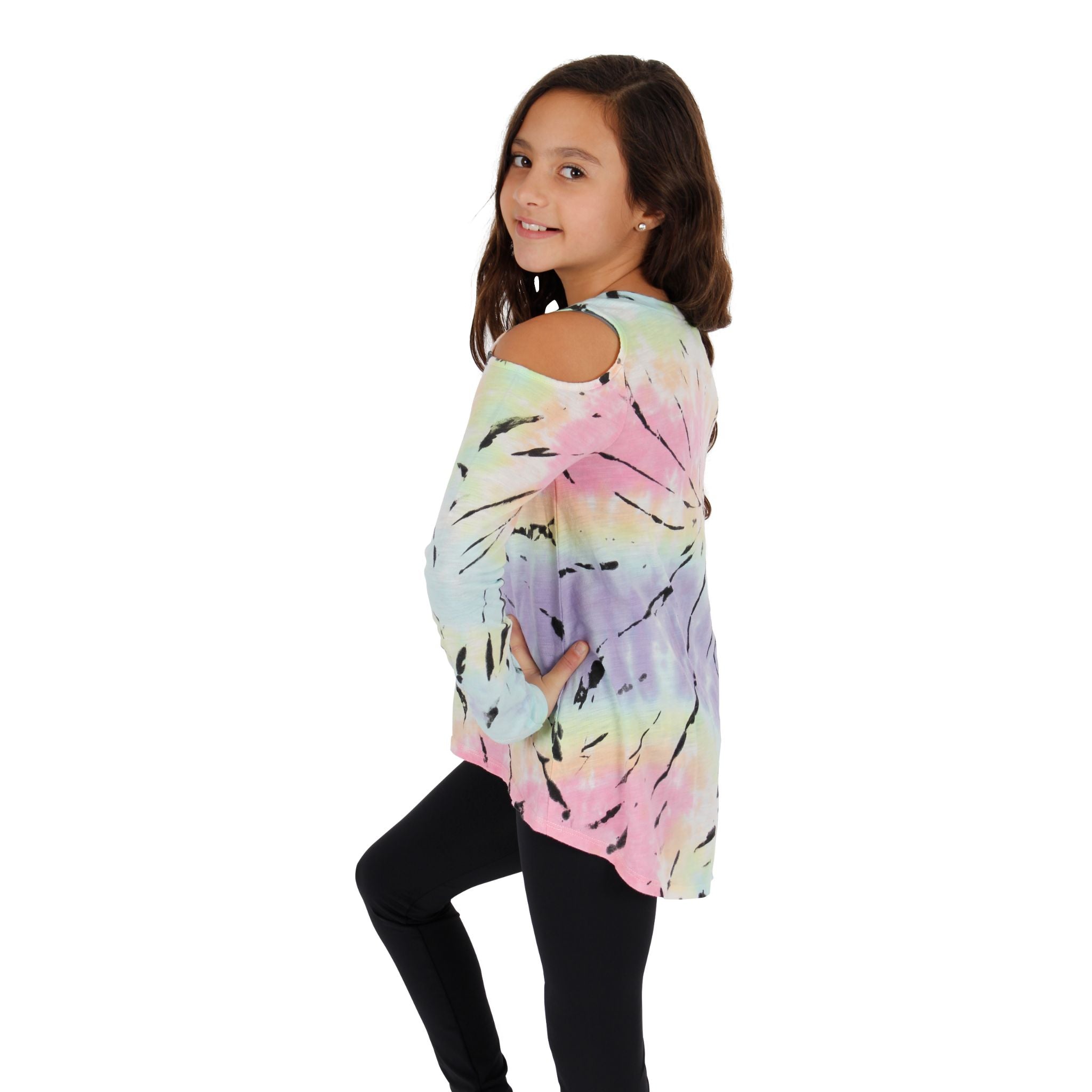 Pastel Tie Dye Long Sleeve Cold Shoulder Top - Denny's
