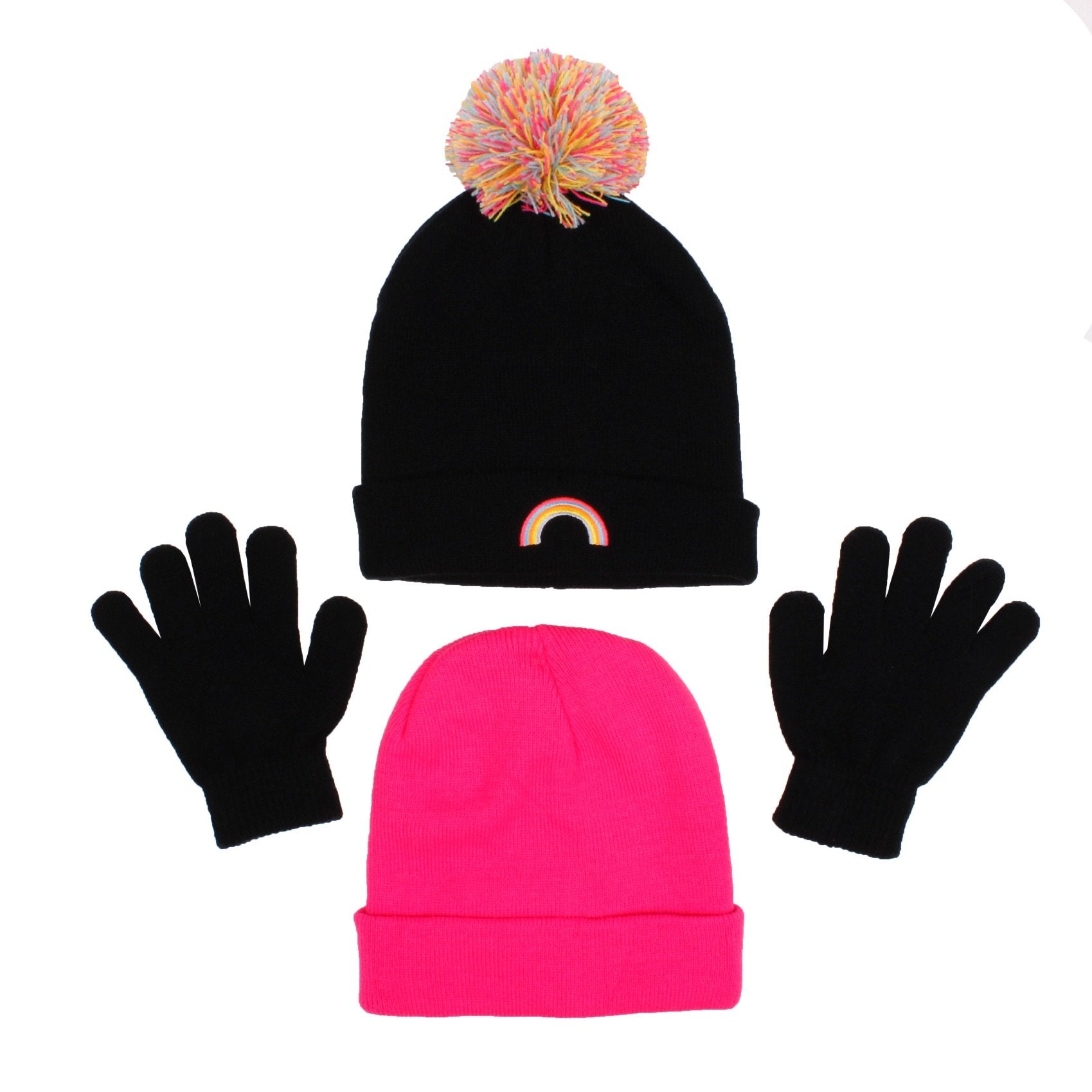 3pc Rainbow & Solid 2pk Hat & Glove Set - Denny's