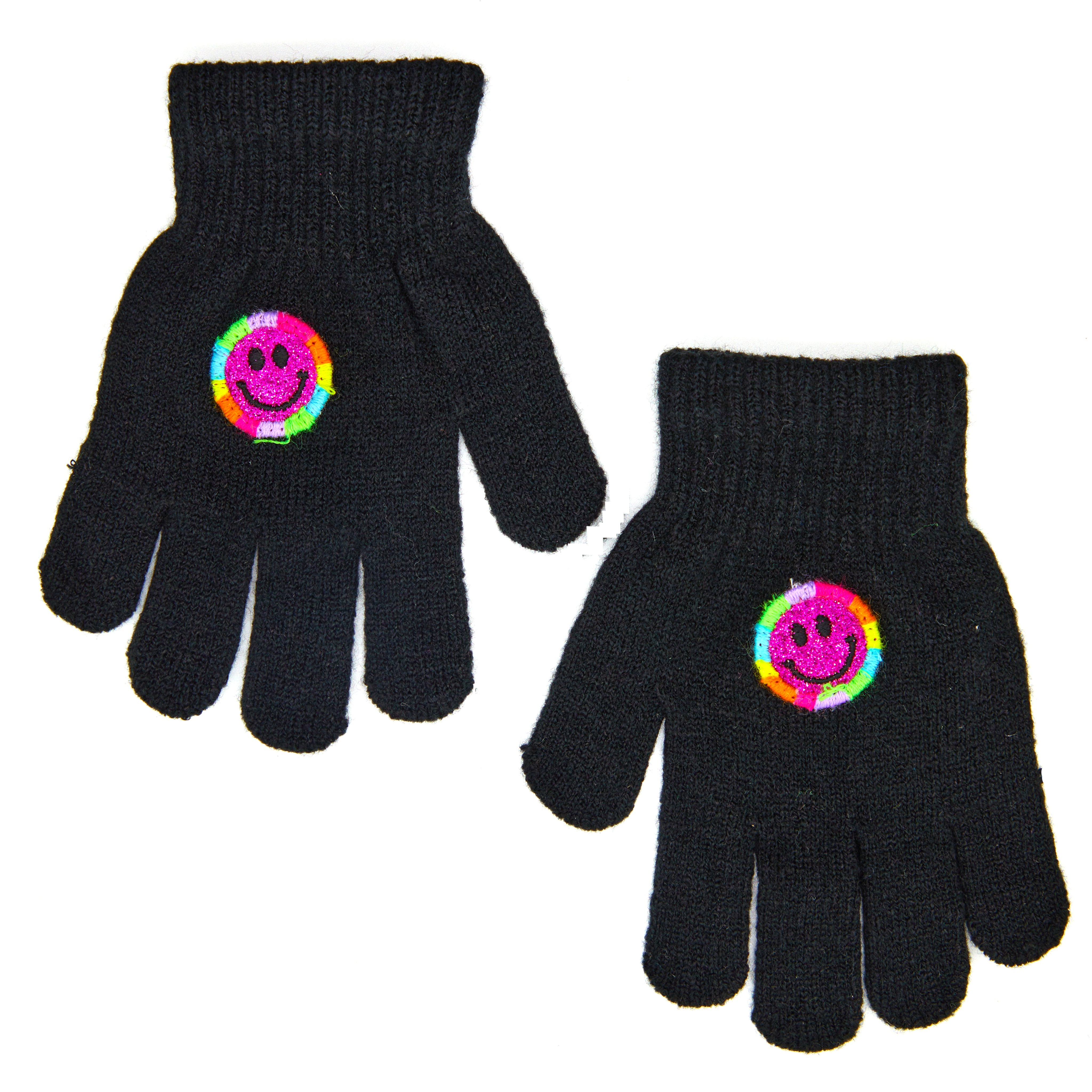 Pink Glitter Smiley Gloves - Denny's