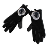 Suede and Leather Fur Pom Glove - Denny's