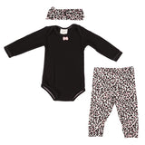 3pc Onesie Set Pink & Black Leopard - Denny's