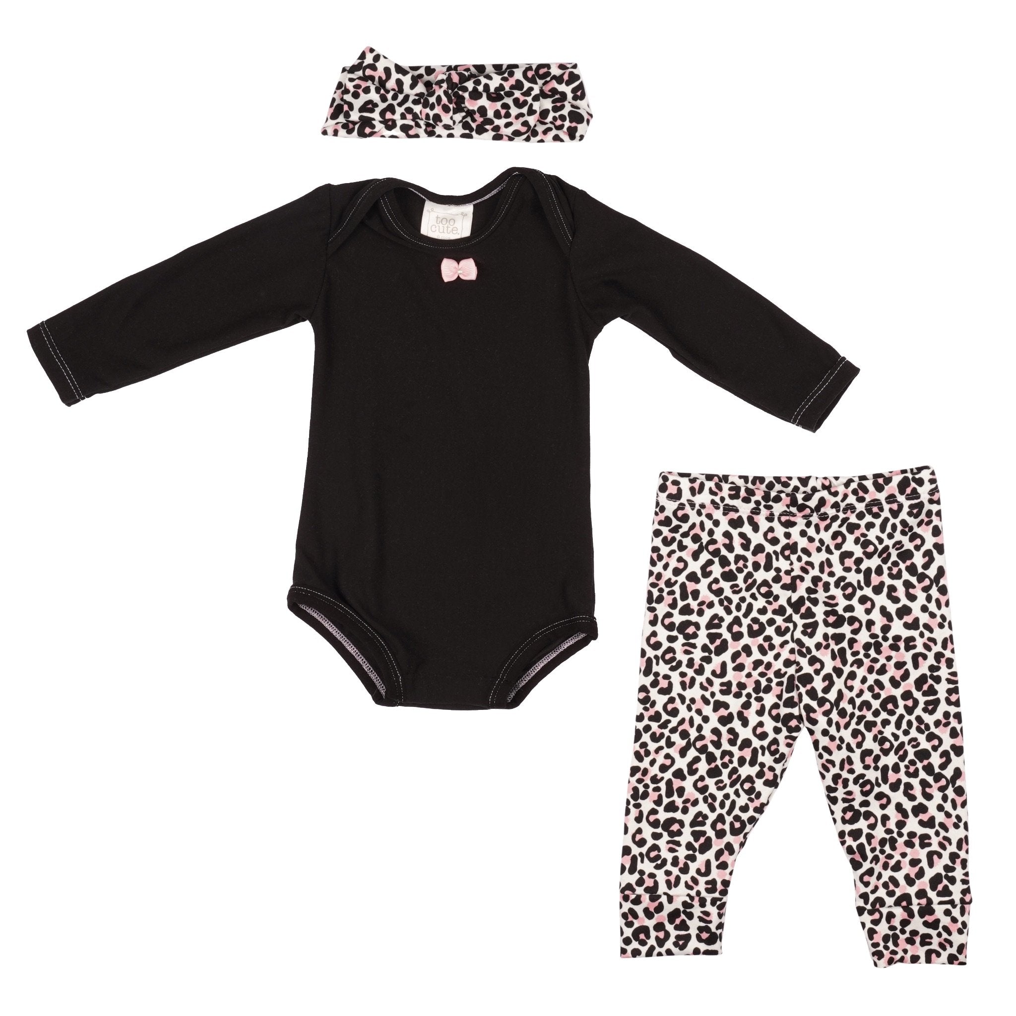 3pc Onesie Set Pink & Black Leopard - Denny's