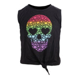 Knot Front Muscle Tank w Ombre Heart Skull - Denny's