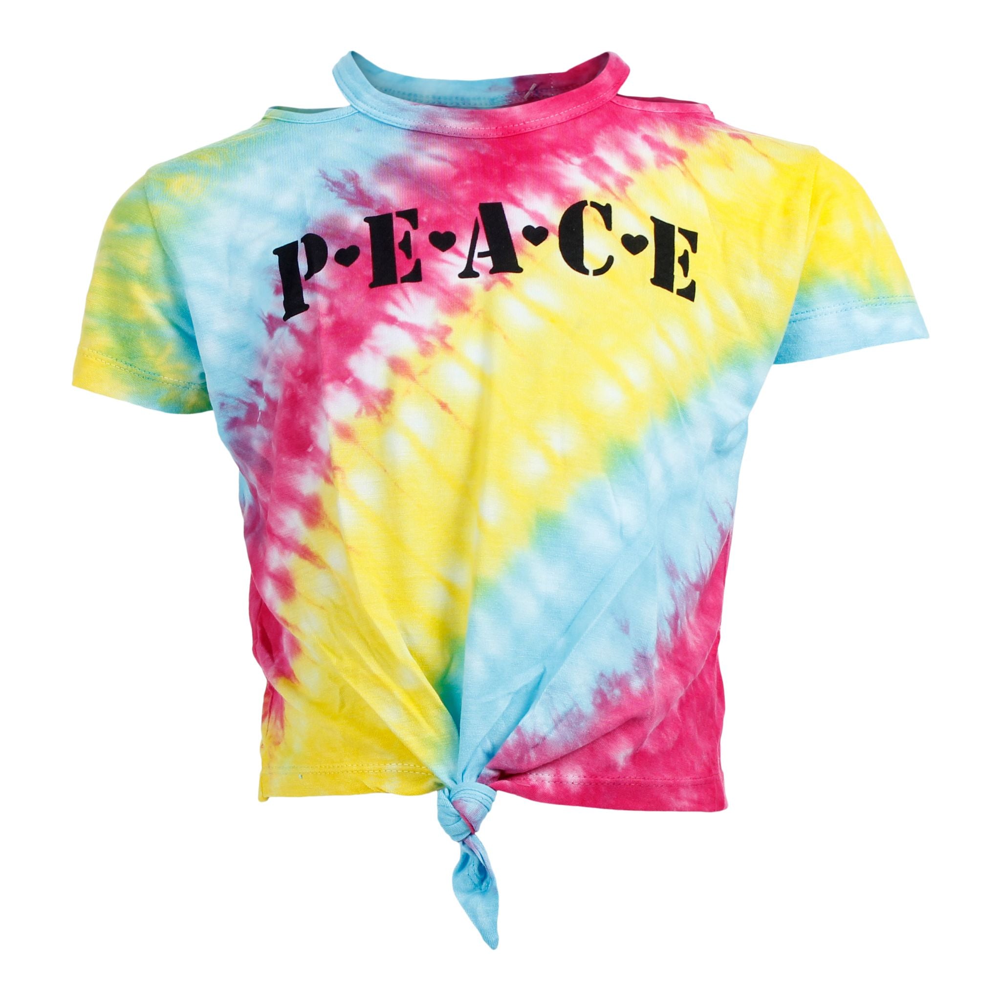 Tie Dye Short Sleeve Knot Front Top with Peace - Denny's