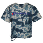 Short Sleeve Blue Tie Dye Crop Cut Logo Tee - Denny's