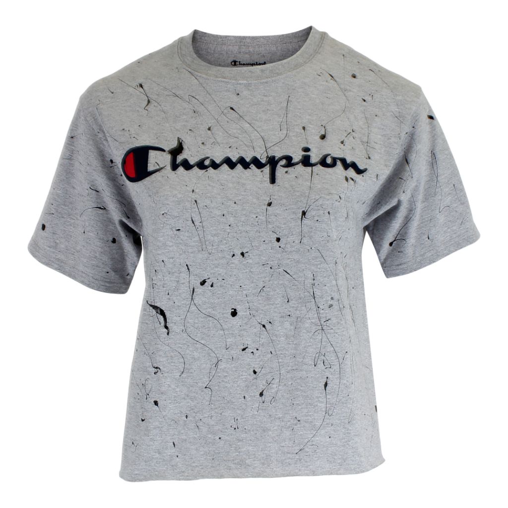 Short Sleeve Cropped Logo Tee with Paint Splatter - Denny's