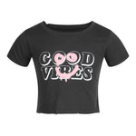Good Vibes Smile Crop Tee - Denny's