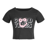 Good Vibes Smile Crop Tee - Denny's