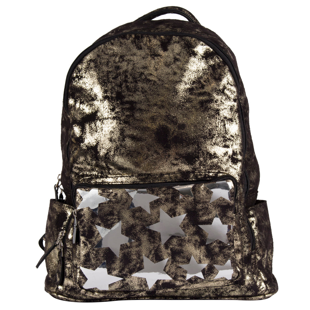 Star Print On Pocket Metallic Shimmer Backpack - Denny's