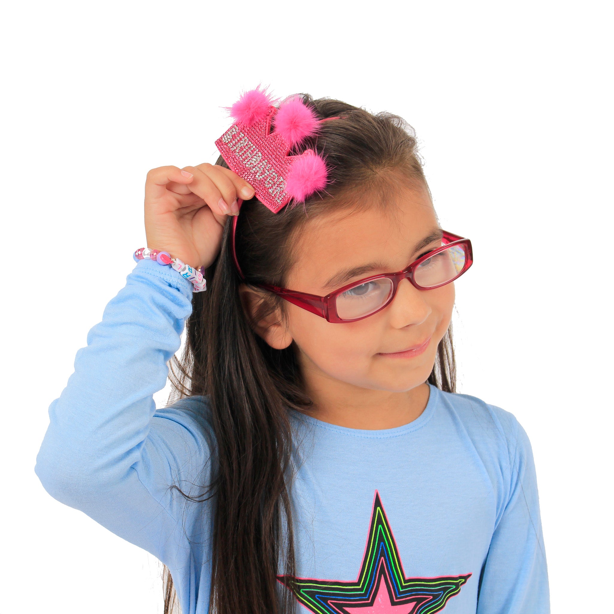 Rhinestone Birthday Girl Crown with Pom Poms Headband - Denny's