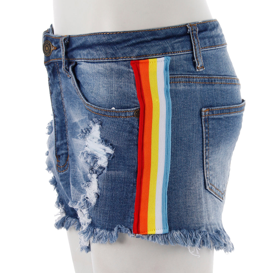 Rainbow Stripe Cut Off Short - Denny's