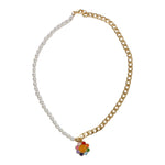Smiley Flower Half Pearl Half Chain Necklace - Denny's