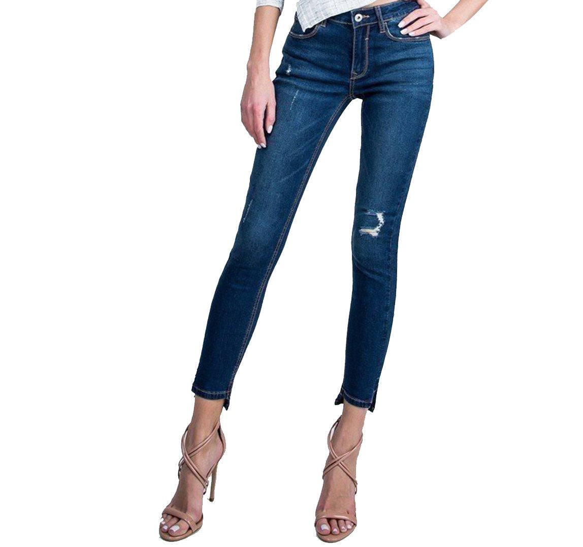 Mid Rise Distressed Ankle Skinny - Denny's