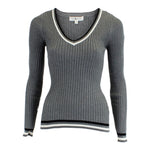 Long Sleeve Ripped V-Neck with Striped Trim - Denny's