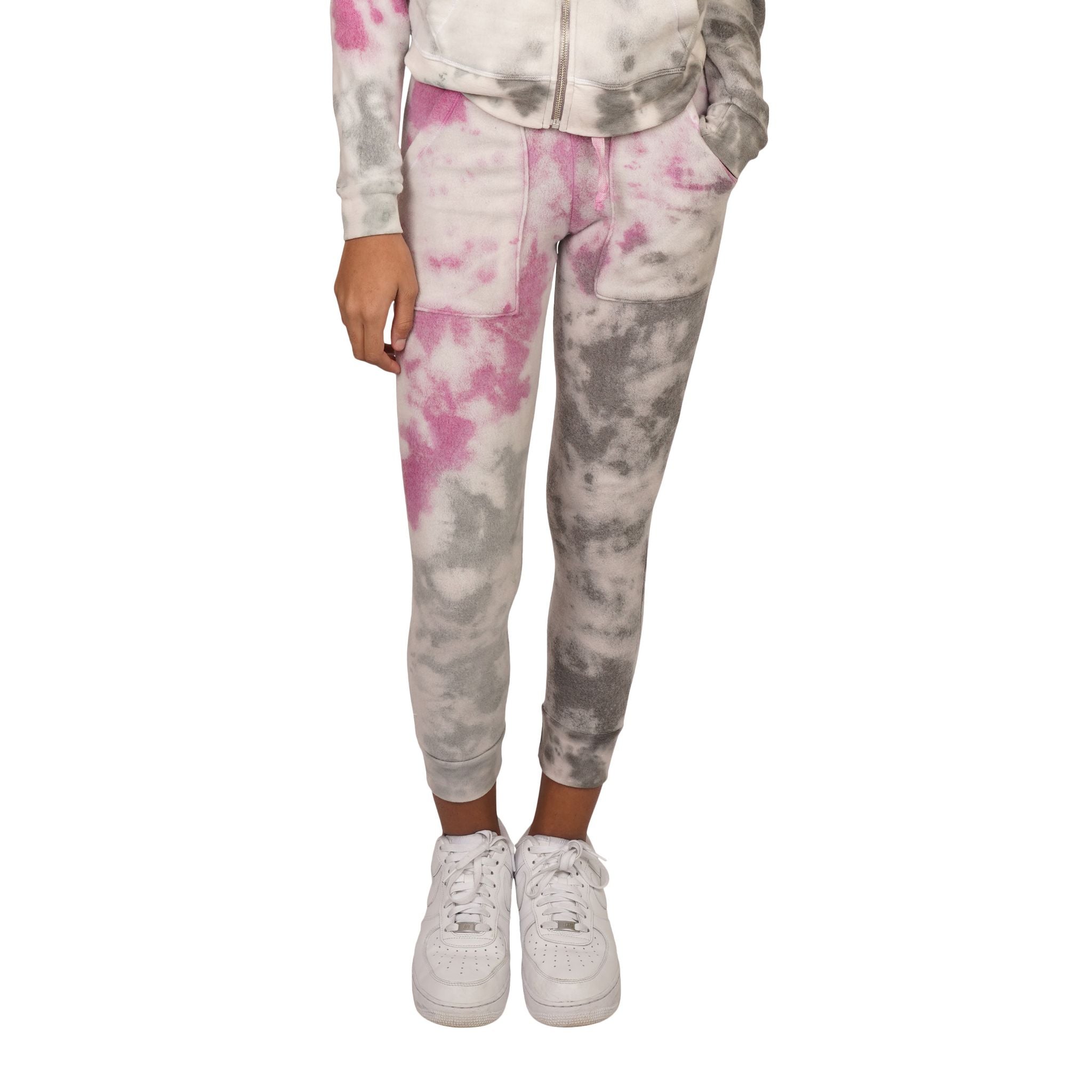 Pink & Grey Reversed Tie Dye Cargo Pkt Sweatpant - Denny's