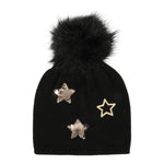 Foil and Flippy Sequin Star Faux Fur Pom Hat - Denny's