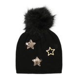 Foil and Flippy Sequin Star Faux Fur Pom Hat - Denny's