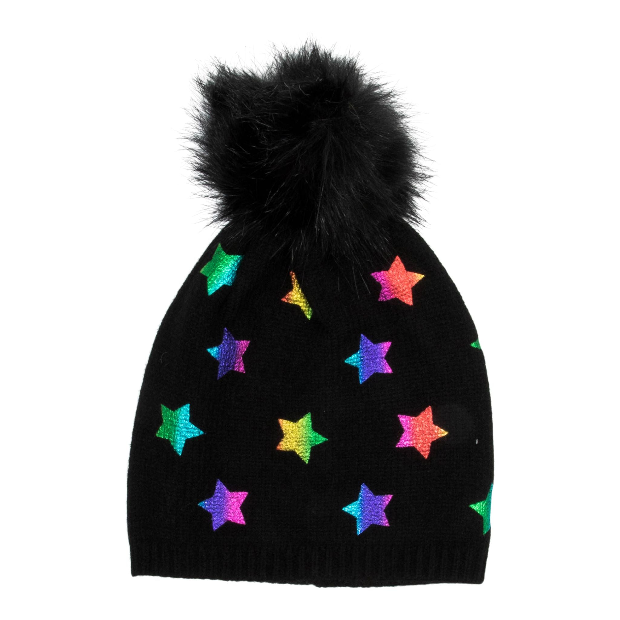 Foil Print Star Faux Pom Hat - Denny's