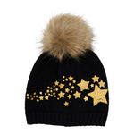 Gold Foil Stars Faux Pom Beanie - Denny's