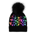 Rainbow Foil Hearts Faux Pom  Beanie - Denny's